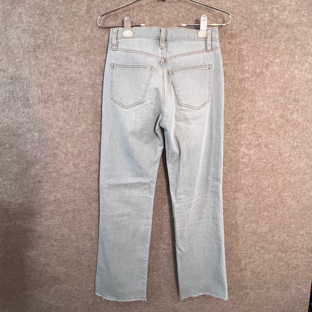 FRAME Le Jane Ankle Jeans 23 Light Wash Raw Hem High Rise Straight Leg Denim - Picture 2 of 11